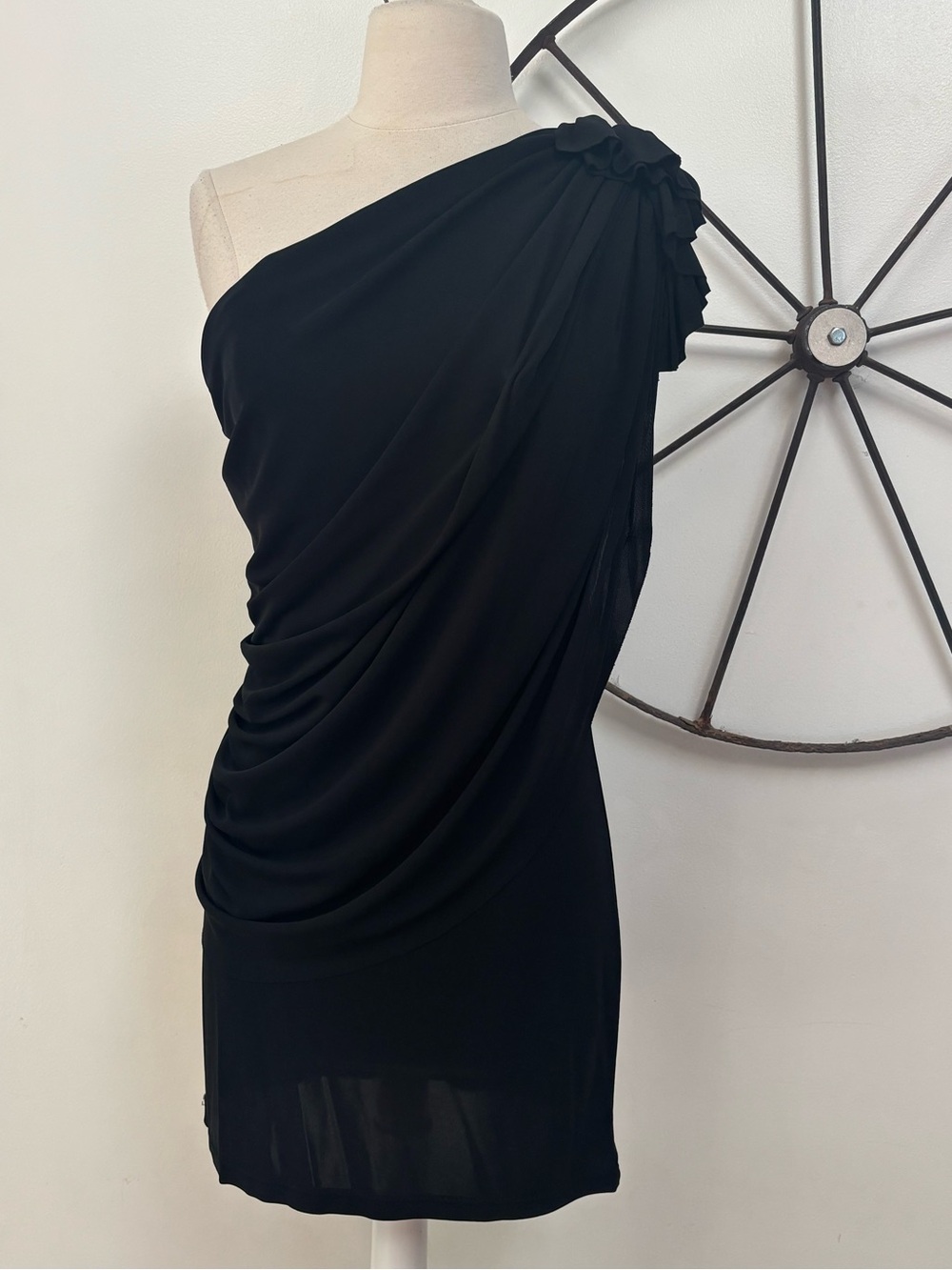 Adam Lippes one shoulder draped bodycon little black dress M